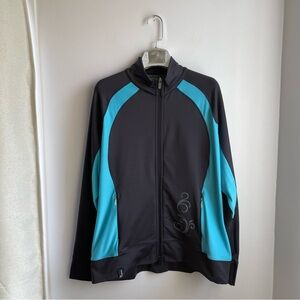Louis Garneau Workout Top Zip up Black and Blue w/ Swirly Grey Pattern